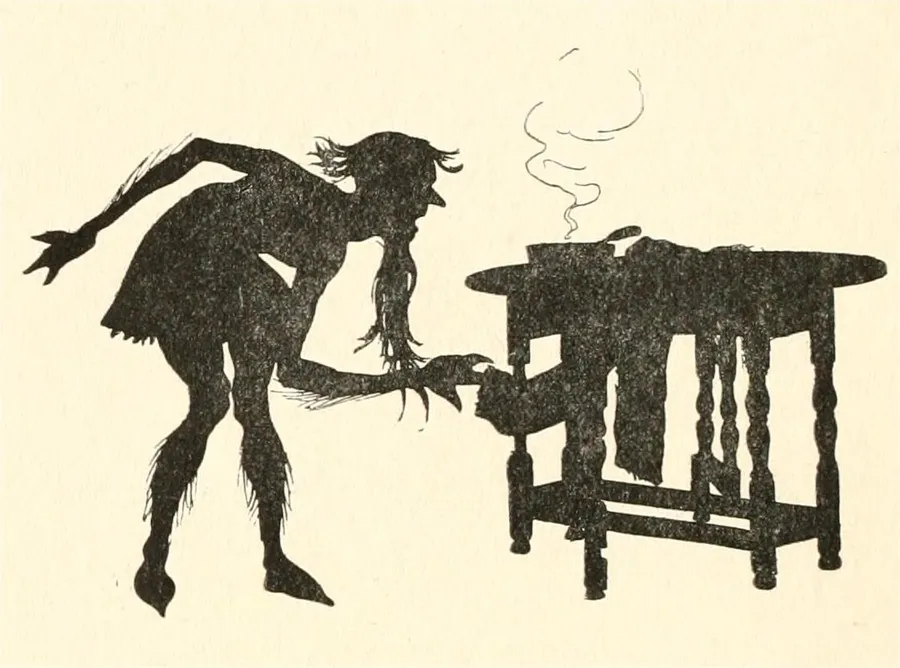 Le brownie de Blednoch, illustration de Warwick Goble pour The Book of Fairy Poetry, 1920.