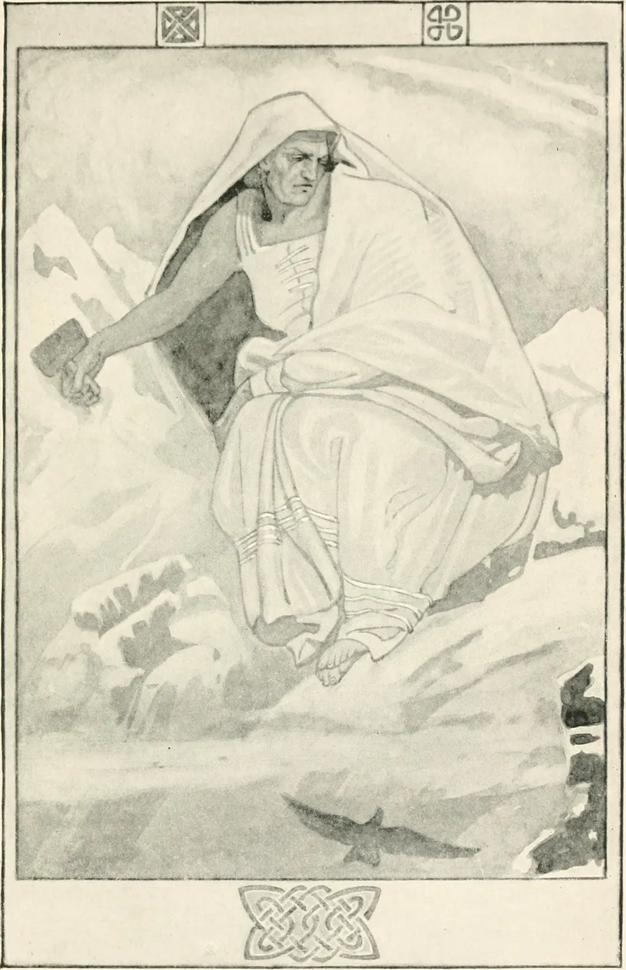 Beira, la reine de l'hiver, dessin de John Duncan pour « Wonder Tales from Scottish Myth and Legend » de Donald A. Mackenzie, 1917.