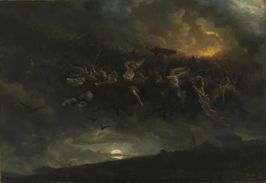 Åsgårdsreien (La chasse sauvage d'Odin), huile de Peter Nicolai Arbo, 1872 (Musée national, Oslo).