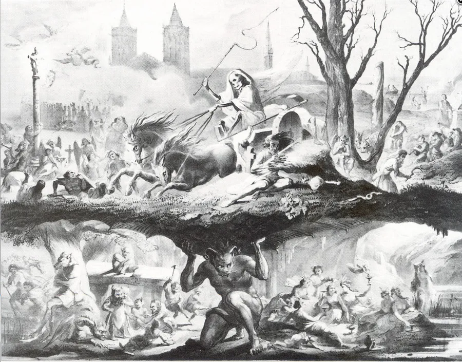 « Les Merveilles de la nuit de Noël », gravure offerte en 1844 avec Le Foyer breton d'Émile Souvestre (musée de Bretagne, Rennes).