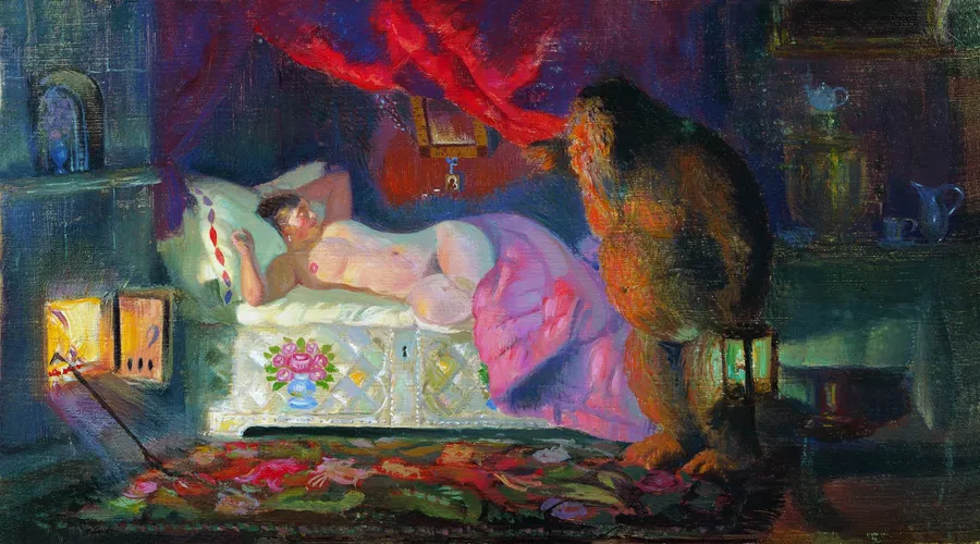 « La Femme du marchand et le domovoï », Boris Koustodiev, 1922.