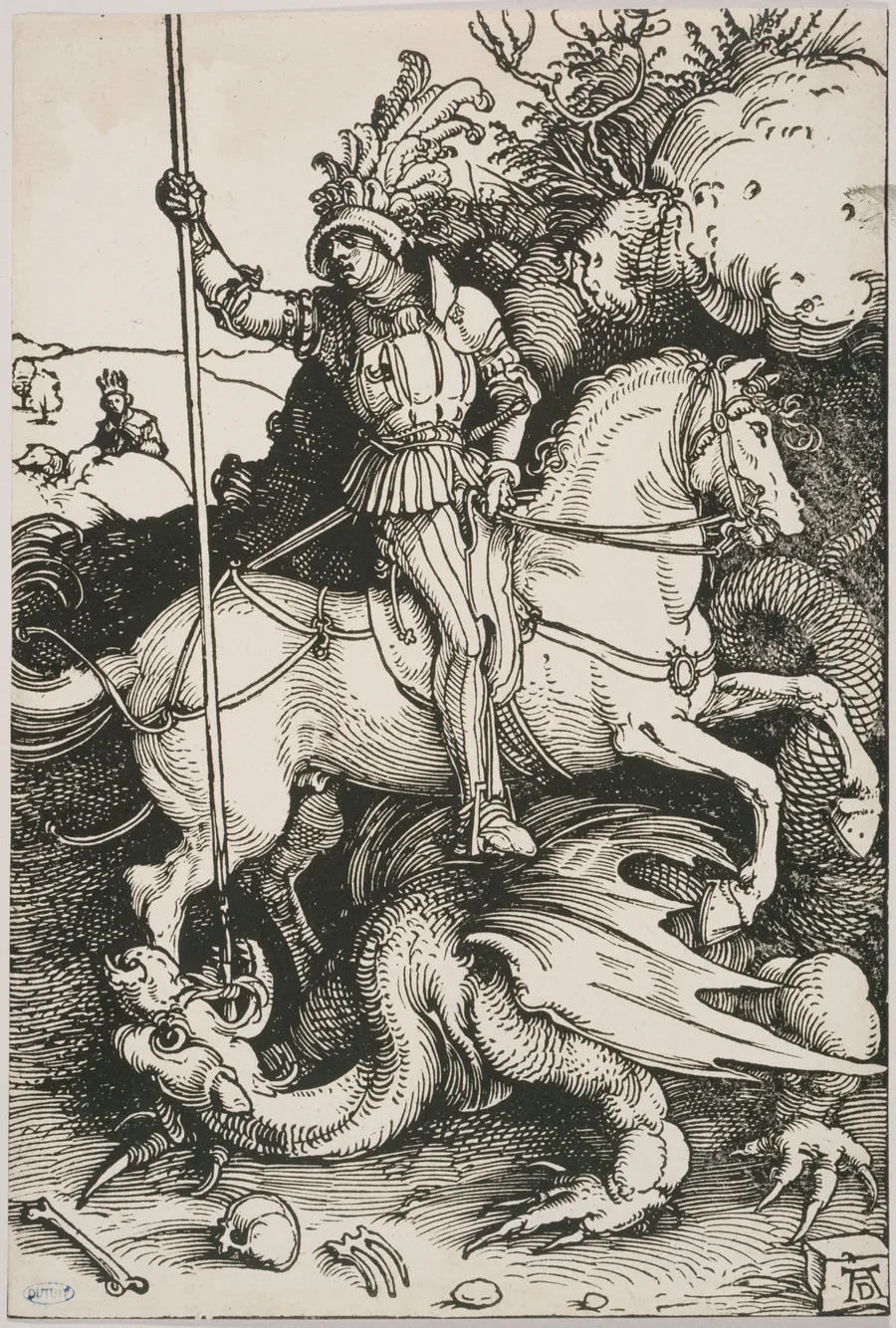 Saint Georges à cheval tuant le dragon, gravure d'Albrecht Dürer, vers 1504-1505.