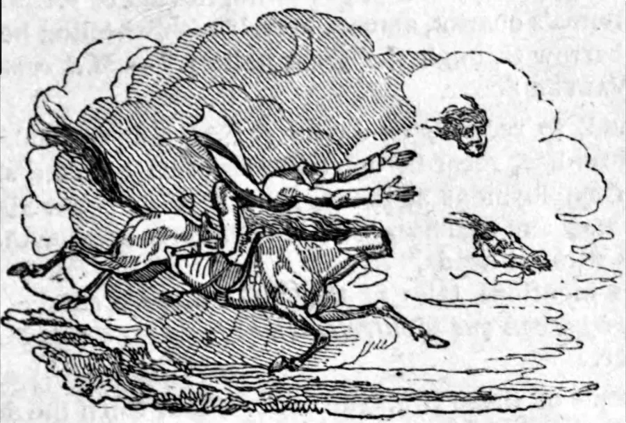 Le dullahan, gravure de W. H. Brooke d'après Daniel Maclise pour les « Fairy Legends » de Thomas Crofton Croker, 1834.