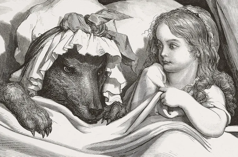 « Le Chaperon rouge fut bien étonné de voir comment sa grand'mère était faite » : gravure de Gustave Doré, 1862.