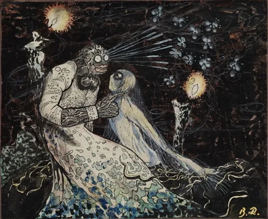 La kikimora du marais, peinte par le Russe Vassili Denissov avant 1922 : la variante sauvage, épouse du léchi.