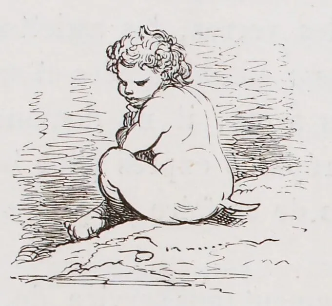 Le kobold Chim dans la cuisine, illustration de Gustave Doré pour la Mythologie du Rhin de Saintine, 1862.