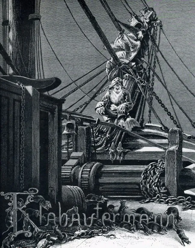Le Klabautermann, kobold des navires, gravé d'après Anton von Werner pour l'ouvrage Zur See, 1885.