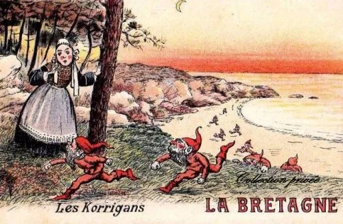 Carte postale ancienne représentant des korrigans, 1899.