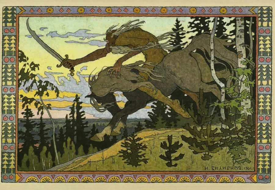 Kochtcheï l'Immortel, illustration d'Ivan Bilibine pour le conte « Maria Morevna », 1901.