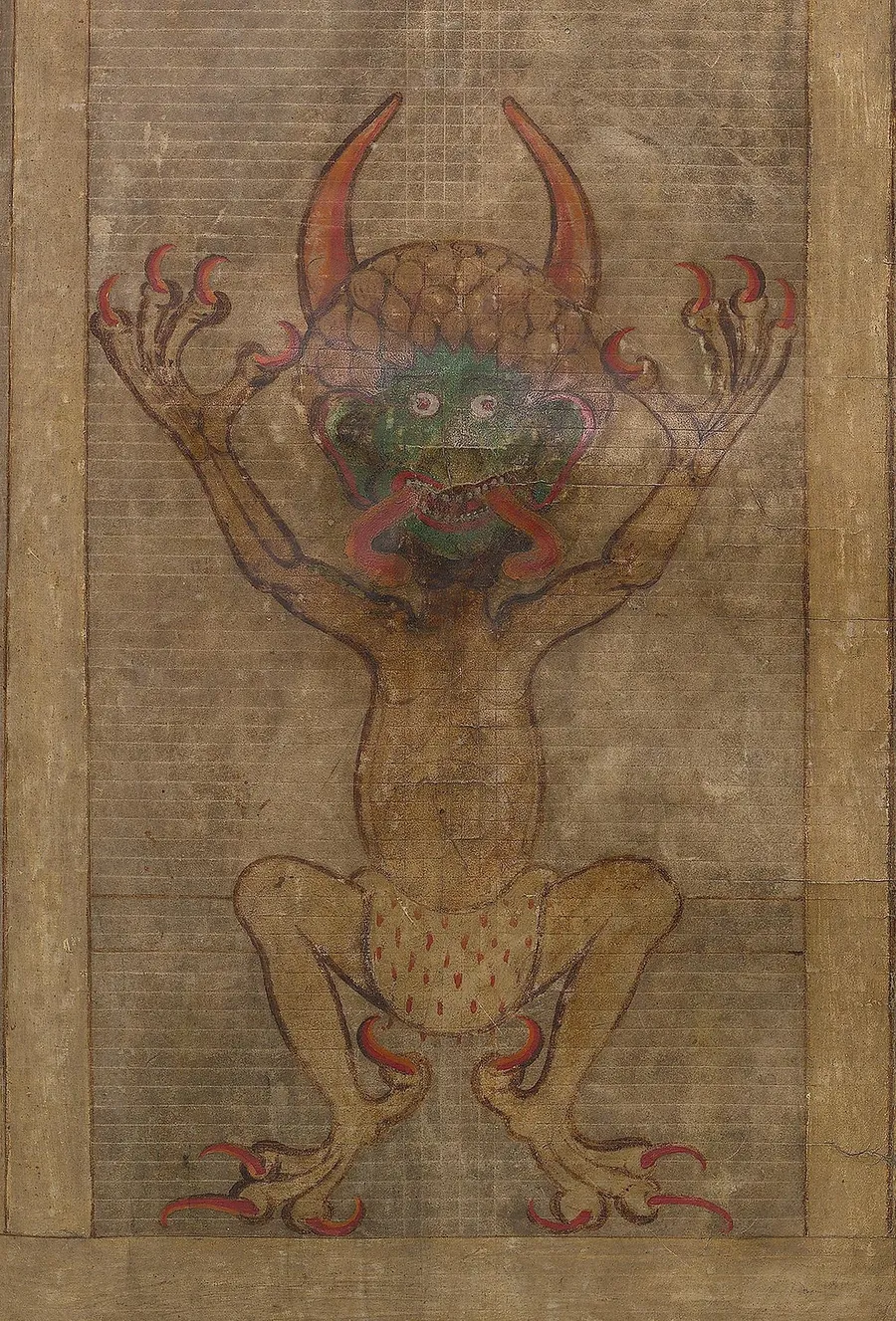 Portrait du diable dans le Codex Gigas, manuscrit du début du XIIIe siècle lui-même entouré d'une légende de pacte.