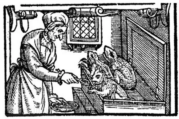 Sorcières et leurs esprits familiers, gravure d'un libelle anglais sur le procès de Windsor, 1579 : le chat familier des procès de sorcellerie, dont le matagot est la version paysanne et intéressée.