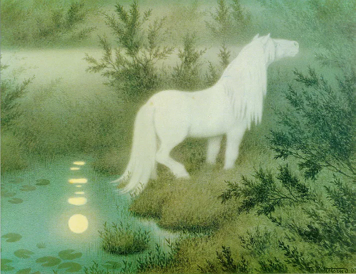 Le nøkken sous sa forme de cheval blanc, par Theodor Kittelsen, 1907.