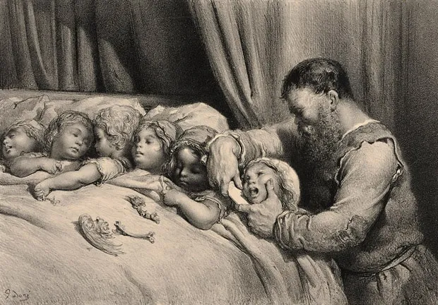 L'Ogre et ses enfants, dessin de Gustave Doré pour Le Petit Poucet, 1869 (musée d'art moderne et contemporain de Strasbourg).