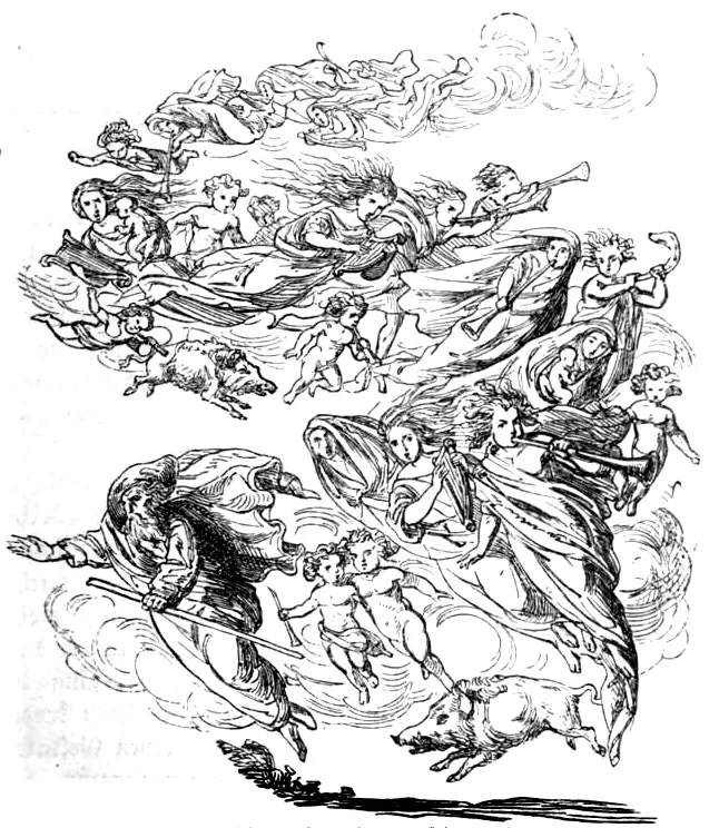 Frau Holle-Perchta dans l'imagerie du XIXe siècle, gravure du recueil Das festliche Jahr, 1863.