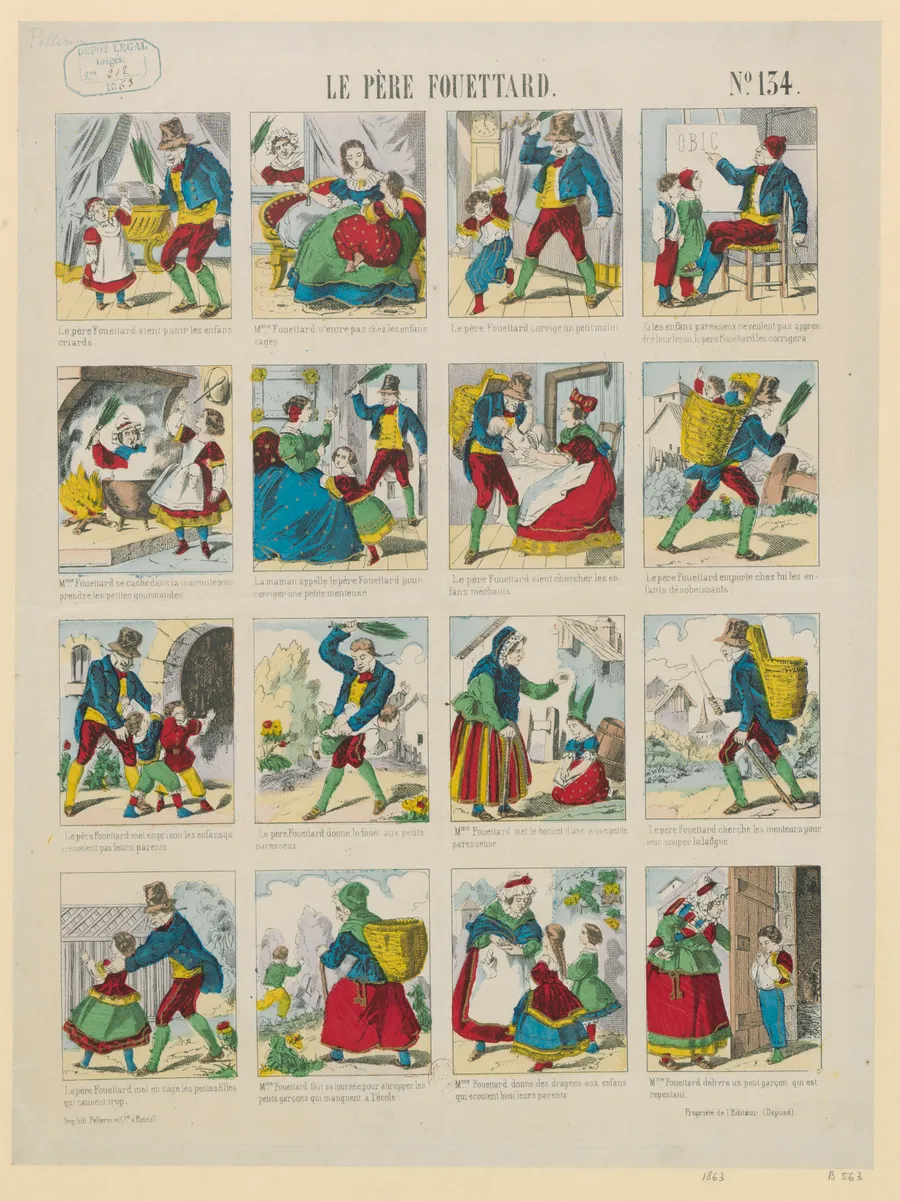 Le Père Fouettard, image d'Épinal éditée par Pellerin, 1863 (Bibliothèque nationale de France).