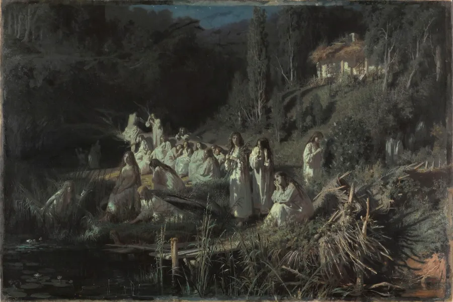 Les roussalki d'Ivan Kramskoï, 1871, présentées à la première exposition des Ambulants et inspirées d'« Une nuit de mai » de Gogol.
