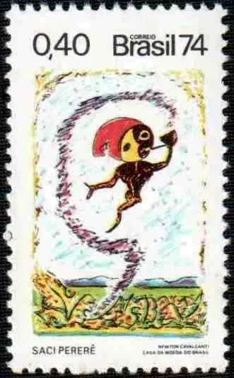 Timbre brésilien de 1974 de la série Légendes brésiliennes consacré au Saci.