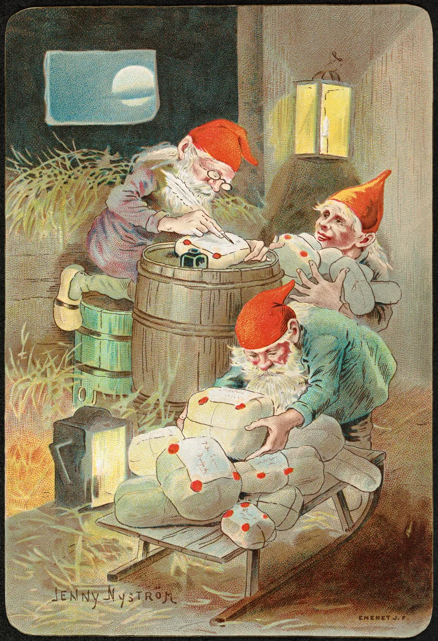La une de Ny Illustrerad Tidning du 19 février 1881 : le poème « Tomten » de Viktor Rydberg illustré par Jenny Nyström, l'image qui a fabriqué le jultomte moderne.