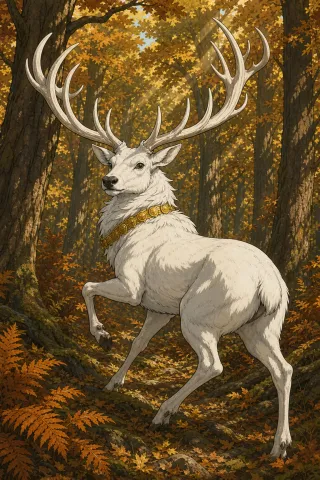 Cerf blanc, créature du folklore (Forêt d'Orléans)