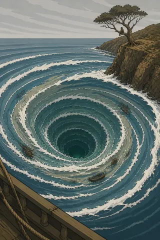 Charybde, créature du folklore (Rive sicilienne du détroit)