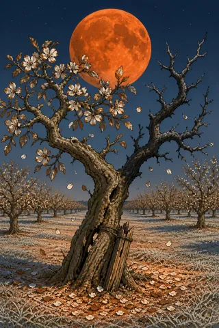 La Lune rousse, créature du folklore (Verger français, nuit d'avril)