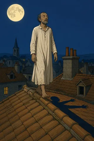 Le Somnambule, créature du folklore (Village français, nuit de pleine lune)