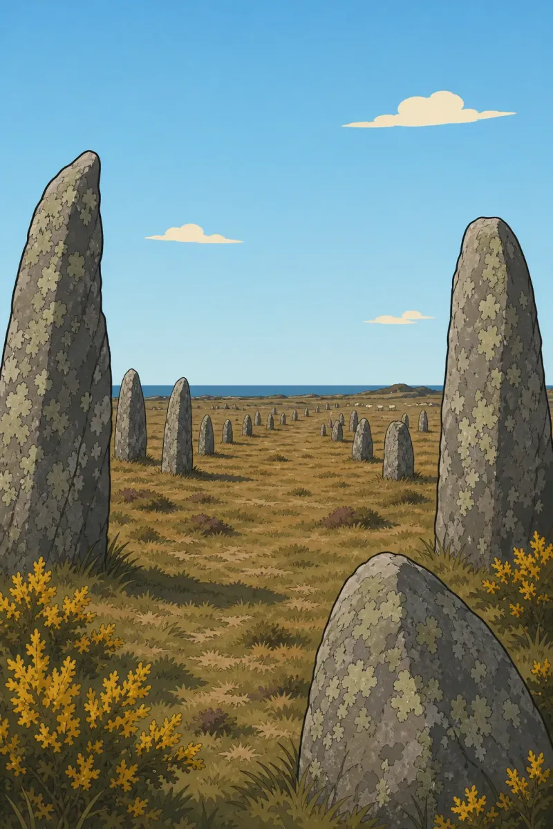 Champ de menhirs, lieu légendaire du jeu Crie au loup